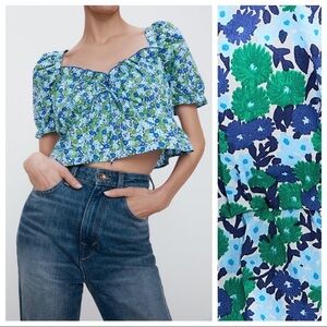 Zara Blue & Green Floral Top